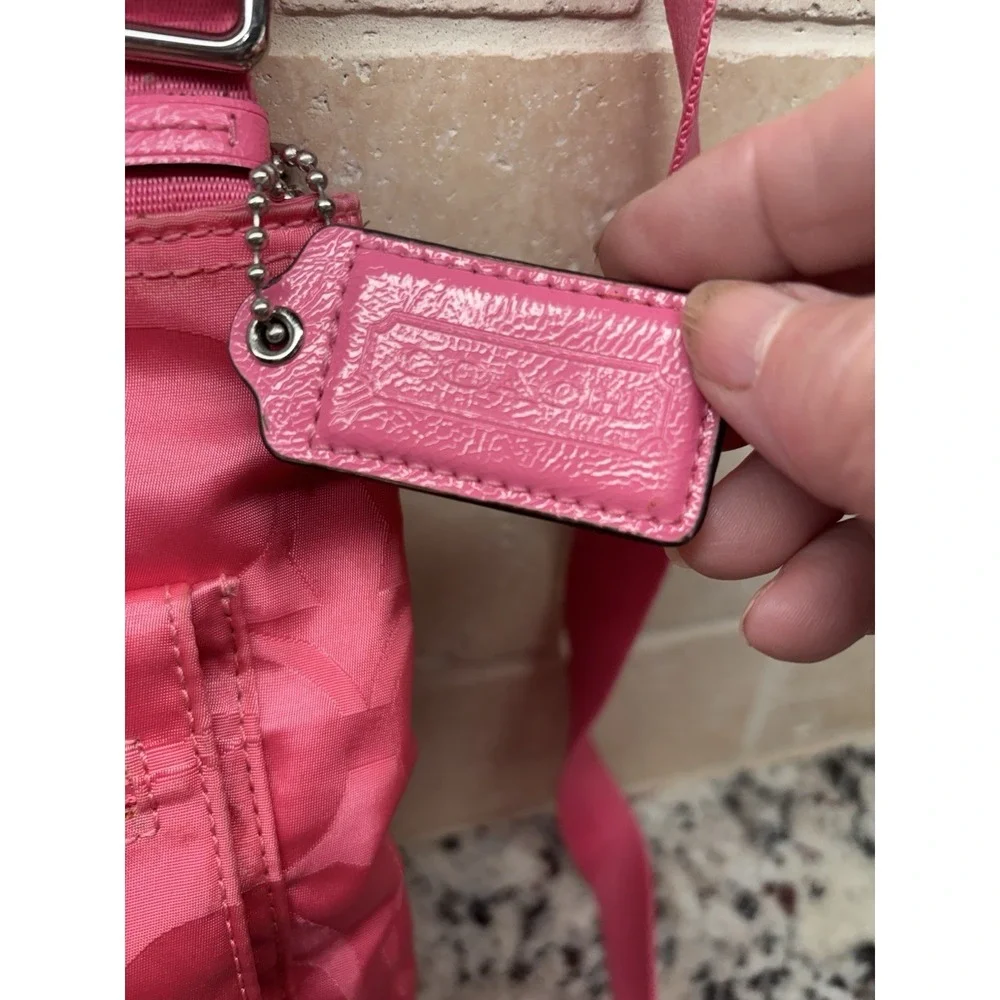 Coach Signature Getaway Nylon File Crossbody Shoulder Bag F77408 Hot Pink Barbie